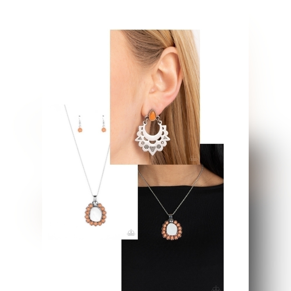 Orange Post Earring necklace set